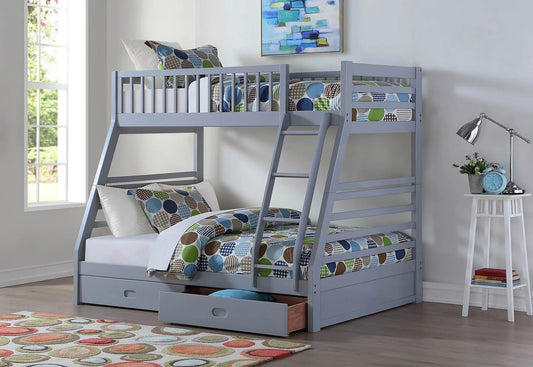 ASIA DIRECT TWIN/FULL BUNK BED GRAY WITH DRAWERS (Mattress is not included) 840-GY