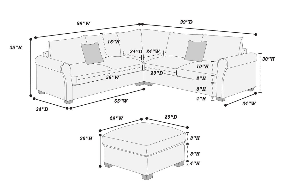 POUNDEX SECTIONAL  DARK GRAY CORDUROY WITH OTTOMAN, F8819