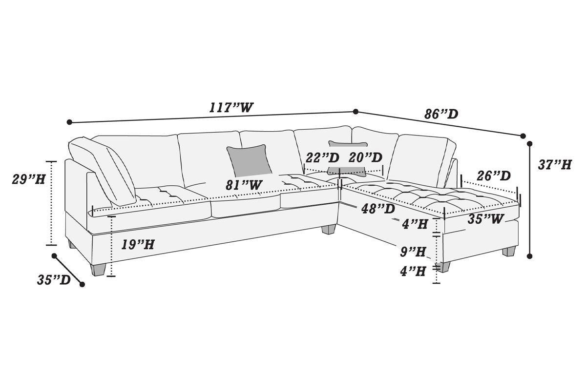 REVERSIBLE SECTIONAL DARK BLUE (OTTOMAN SOLD SEPARATELY), F6989