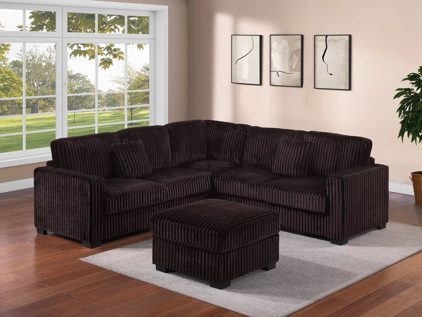 FURRY CORDUROY SECTIONAL WITH OTTOMAN (2 COLORS)