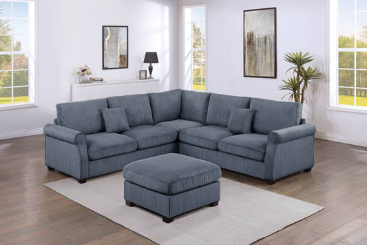 POUNDEX SECTIONAL  DARK GRAY CORDUROY WITH OTTOMAN, F8819