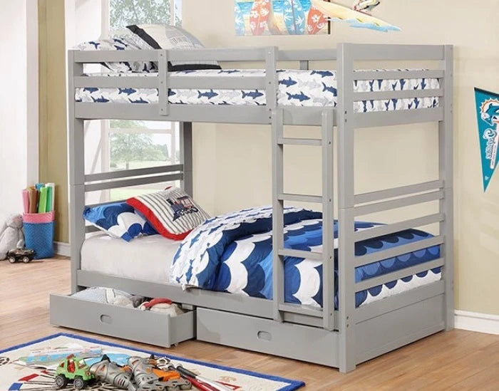 CALIFORNIA, GRAY TWIN/TWIN BUNK BED WITH DRAWERS, CM-BK588T-GY-BED