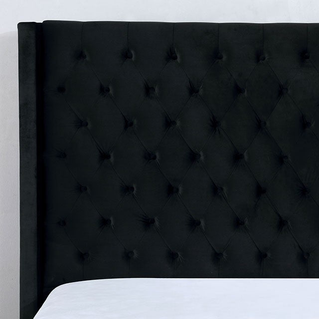 FURNITURE OF AMERICA CM7141BK QUEEN BED FRAME BLACK VELVET