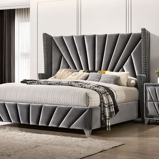 CARISSA, QUEEN BED FRAME GRAY VELVET, CM7164