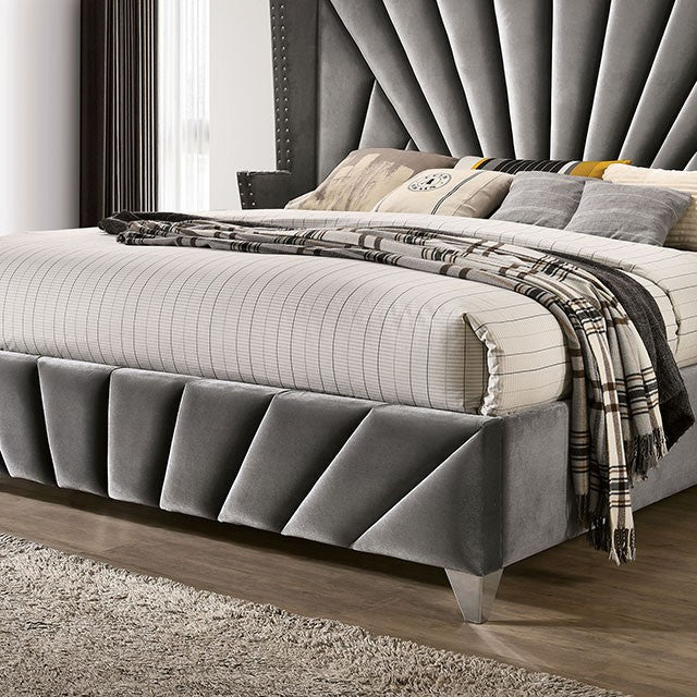 CARISSA, QUEEN BED FRAME GRAY VELVET, CM7164