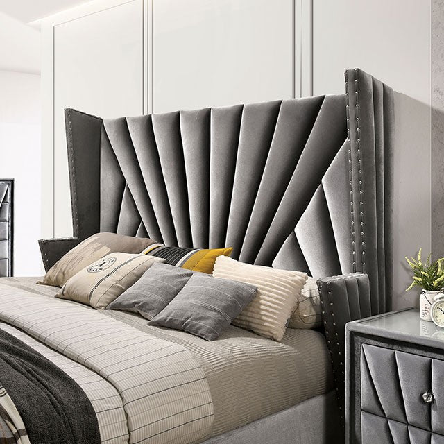 CARISSA, QUEEN BED FRAME GRAY VELVET, CM7164