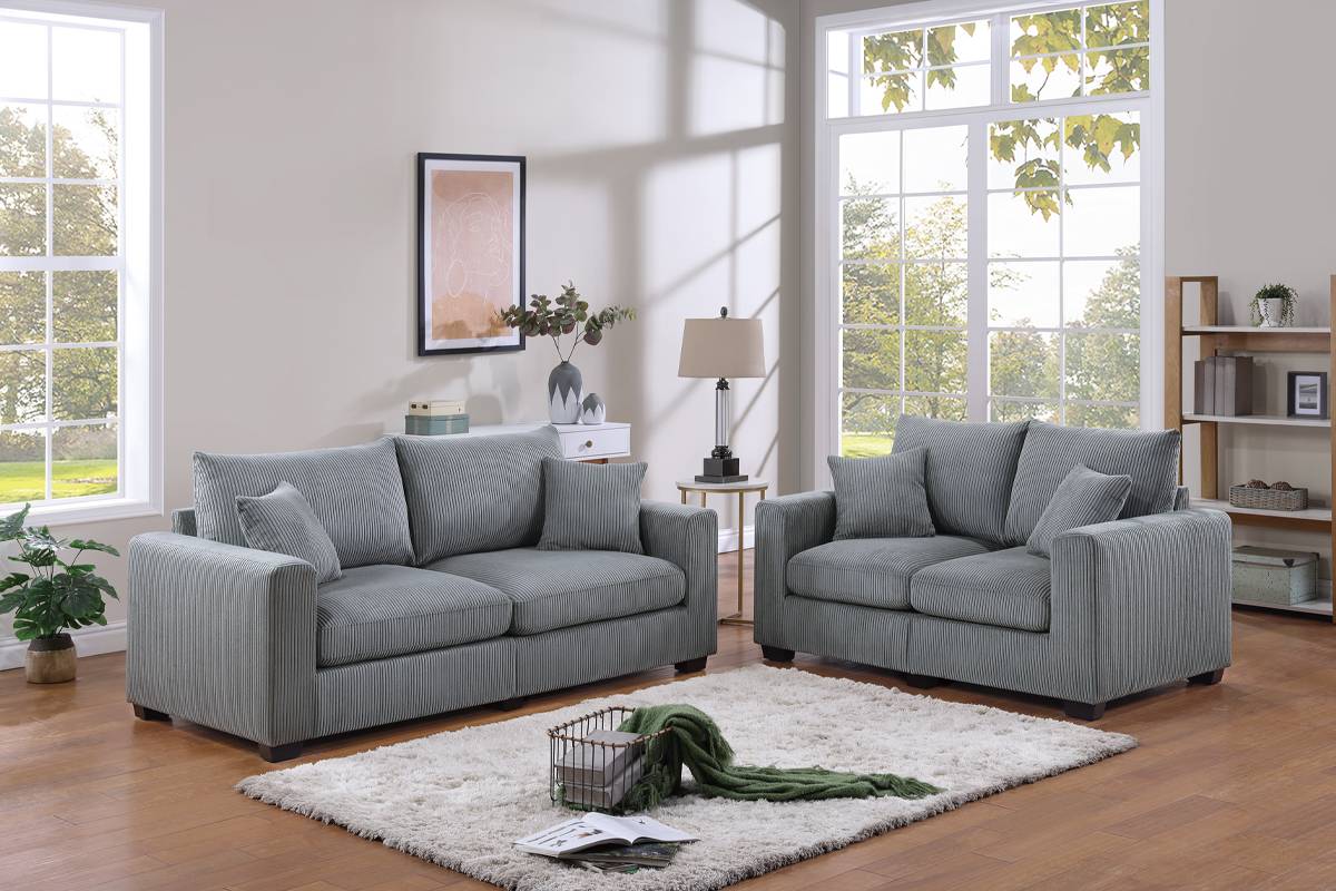 POUNDEX F8427 SOFA SET FOG CORDUROY