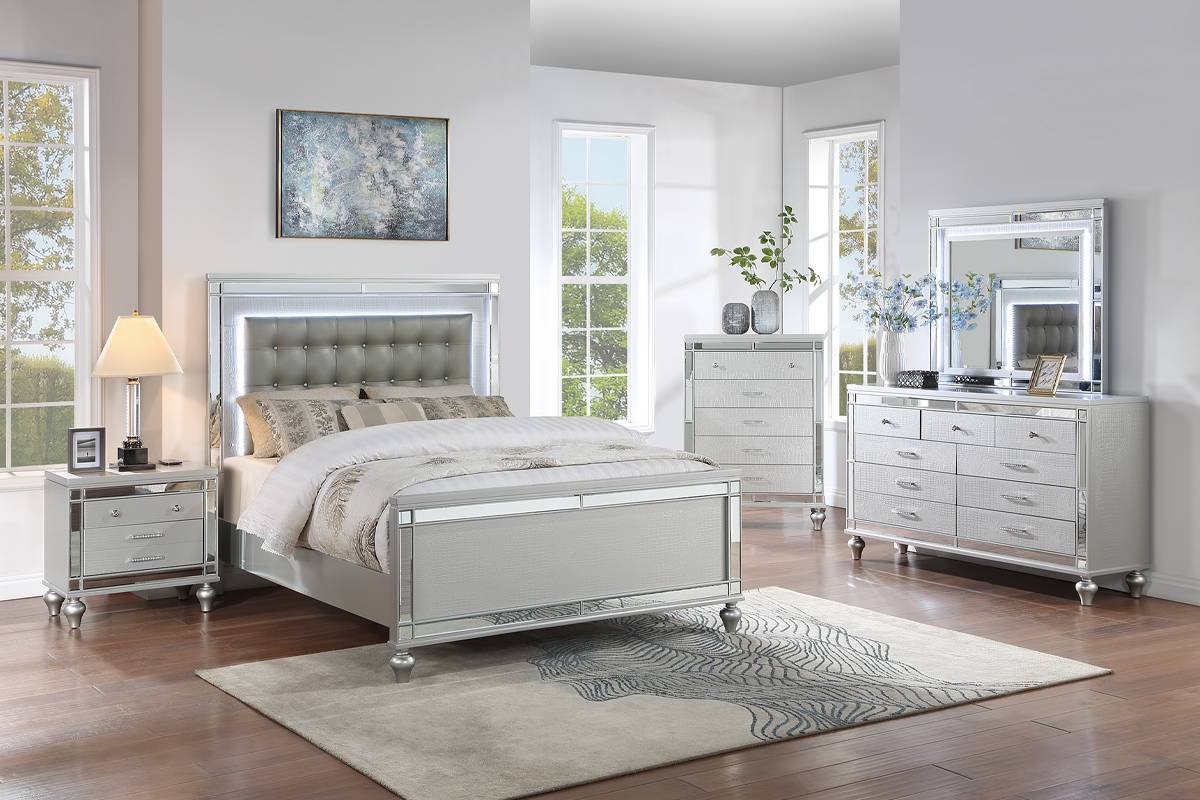 POUNDEX, QUEEN BED FRAME, 1 NIGHT STAND, DRESSER AND MIRROR, F9644 – World Furniture