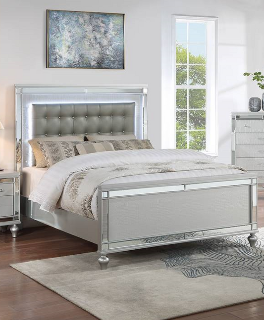 POUNDEX, GLAM QUEEN BED FRAME SILVER WITH LED, F9644Q