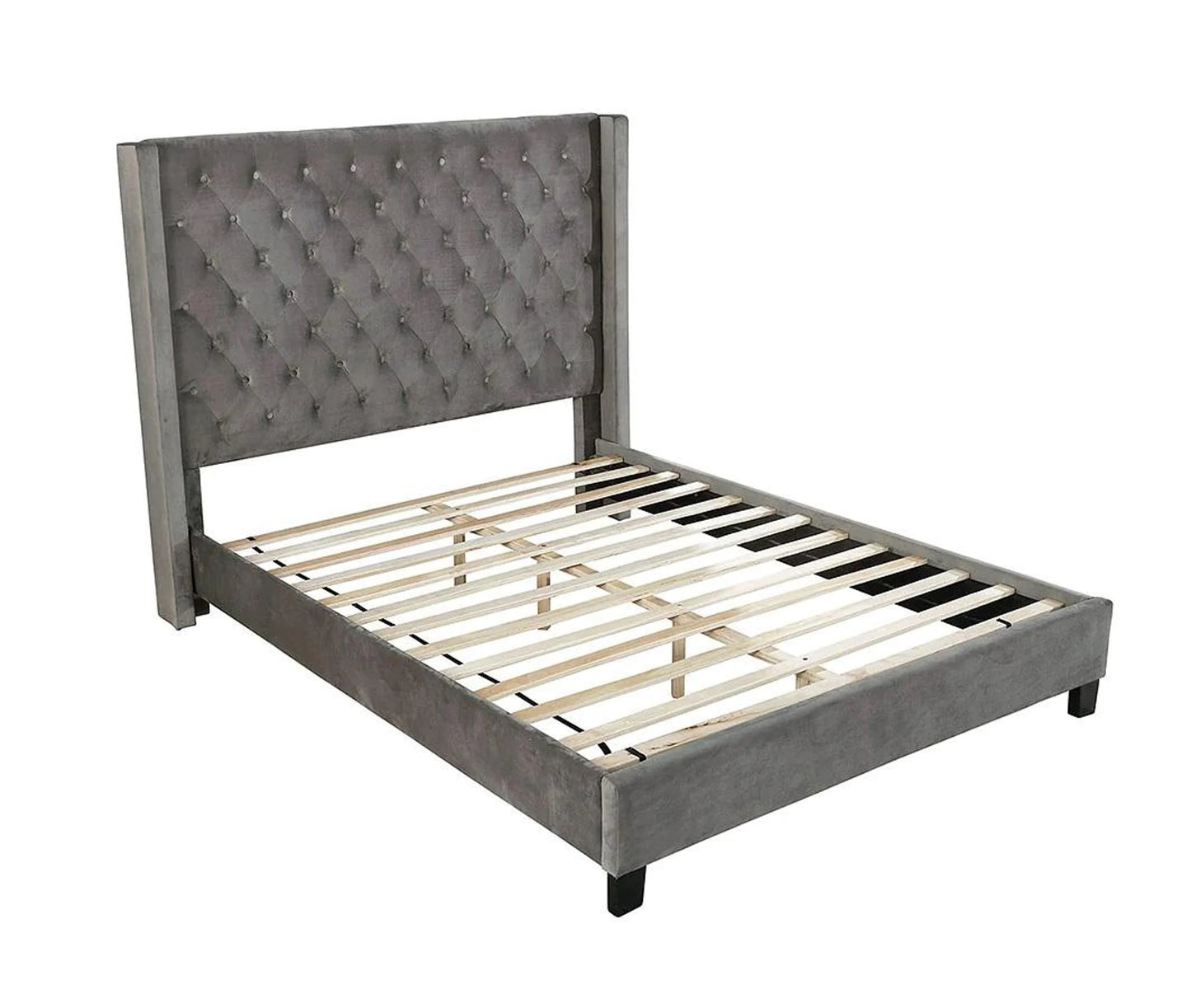 FURNITURE OF AMERICA CM7141GY QUEEN BED FRAME GRAY VELVET