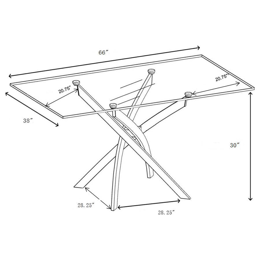 Carmelo Rectangular 66-inch Glass Top Dining Table Chrome, 107931