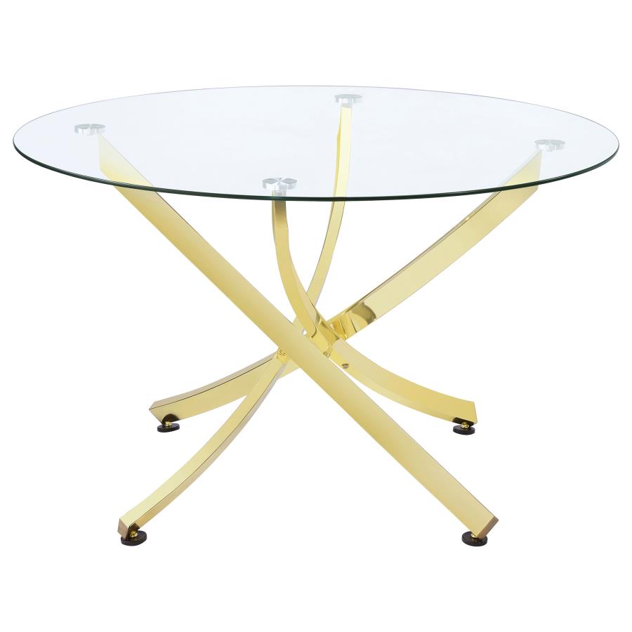 Beckham Round 46-inch Glass Top Dining Table Brass, 108441