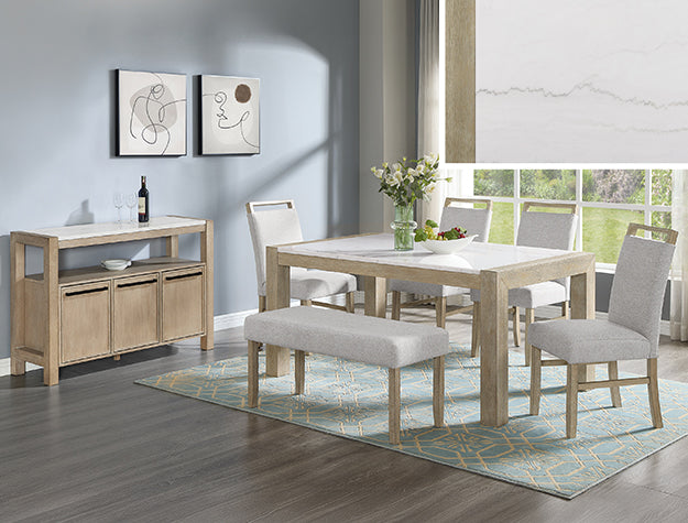 CROWN MARCK,  HAZEL MARBLE TOP DINING SET, 1321-6P-SB