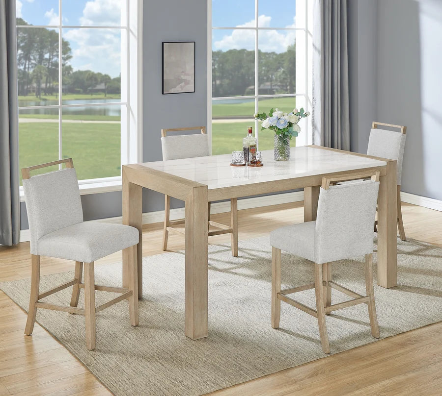 CROWN MARCK,  HAZEL MARBLE TOP COUNTER HEIGHT DINING SET, 1321-6P-SB