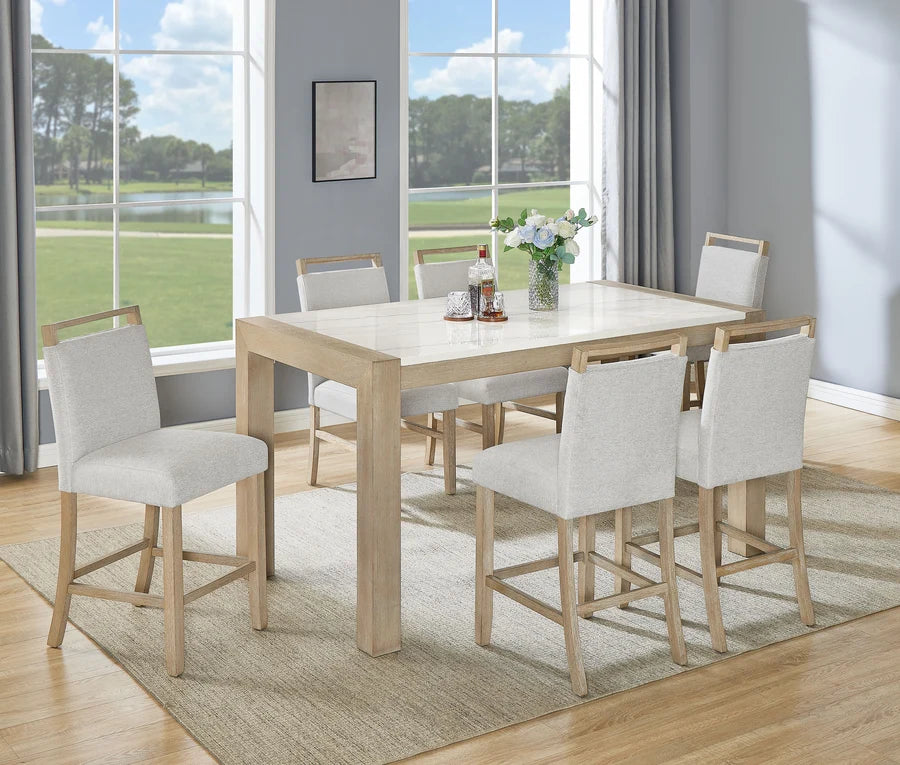 CROWN MARCK,  HAZEL MARBLE TOP COUNTER HEIGHT DINING SET, 1321-6P-SB