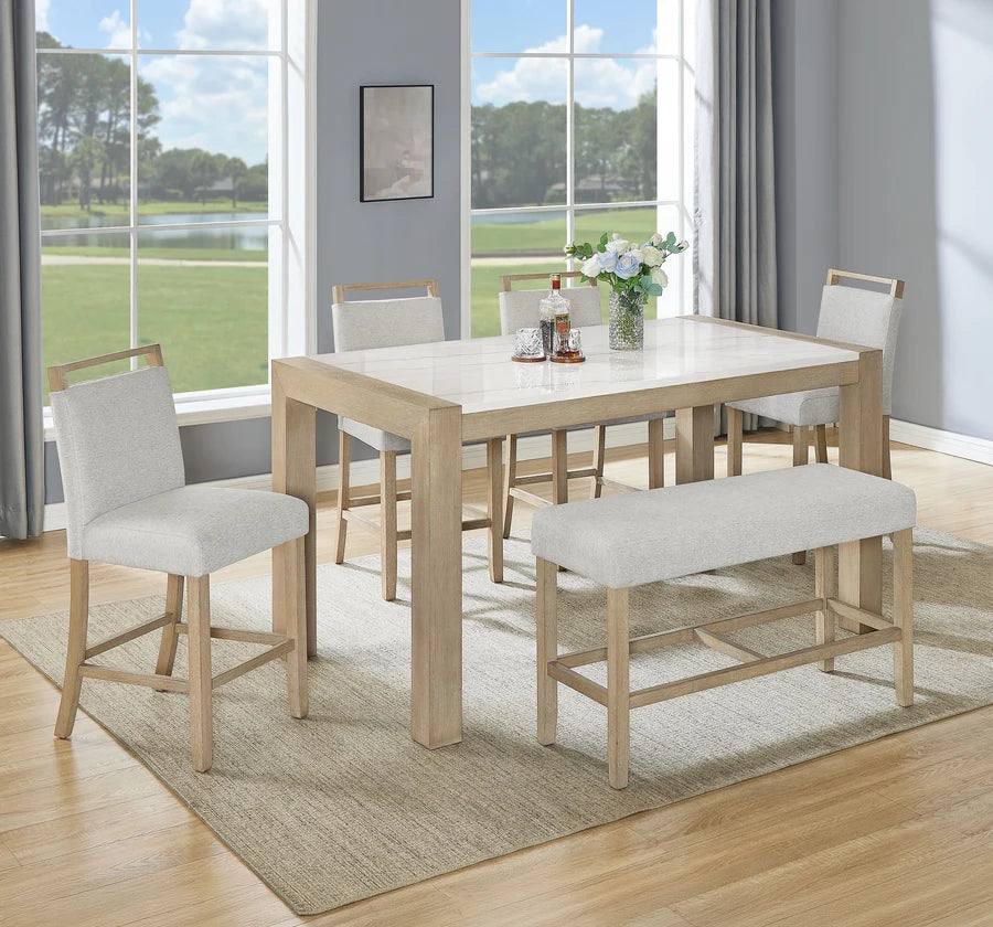 CROWN MARCK,  HAZEL MARBLE TOP COUNTER HEIGHT DINING SET, 1321-6P-SB