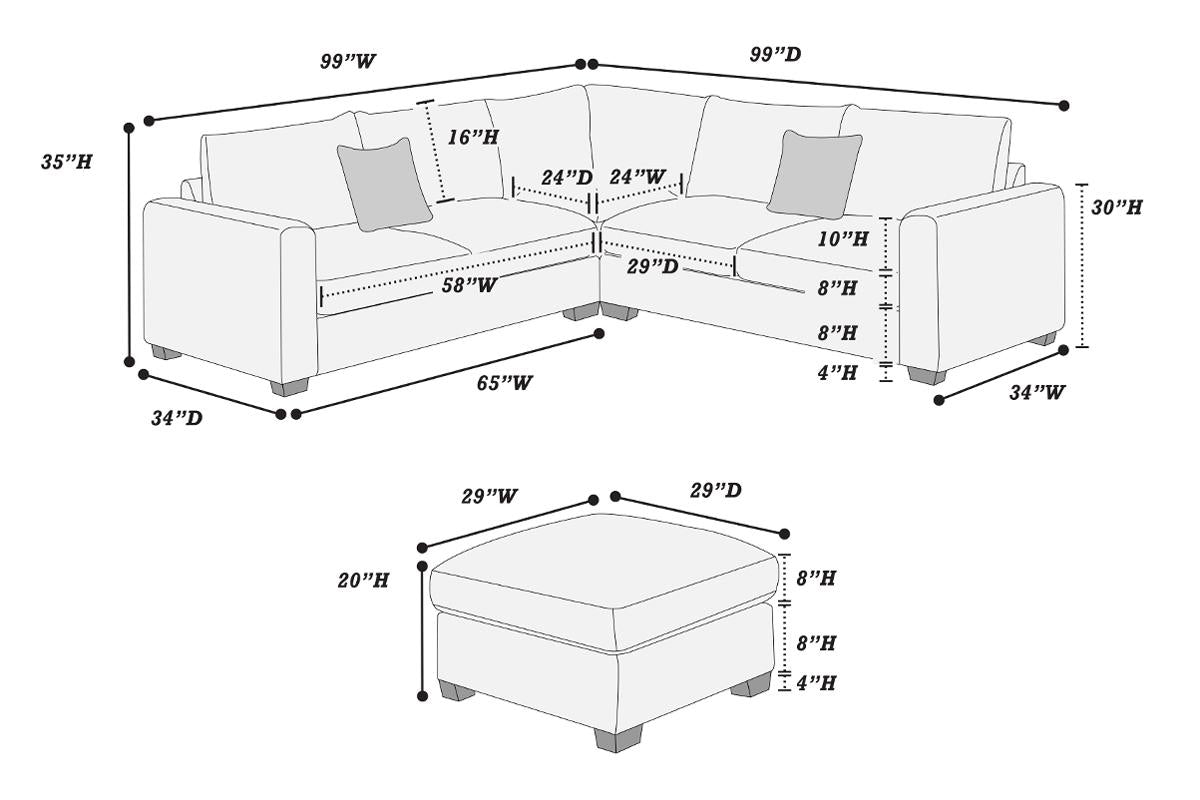 SOFA FOG CORDUROY WITH OTTOMAN, F8890