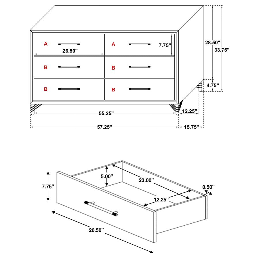 COASTER, BLACK 6 DRAWERS DRESSER,224993