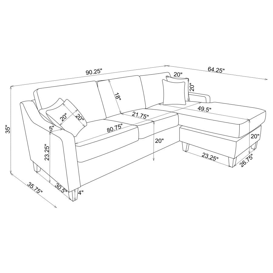 COASTER, MCLOUGHLIN UPHOLSTERED SLOPED ARM SECTIONAL. 501840