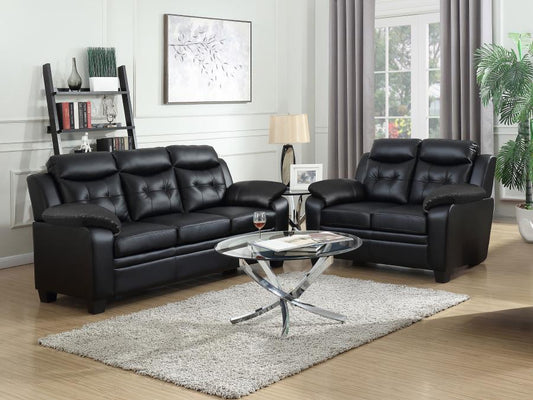 Finley 2-piece Upholstered Padded Arm Tufted Sofa Set Black, 506551-S2