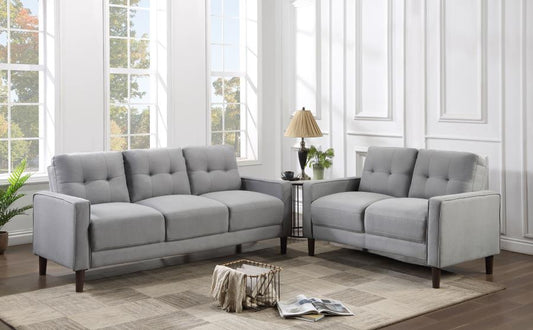 Bowen, 2 piece Upholstered Track Arm Tufted Sofa Set Light Gray, 506781-S2