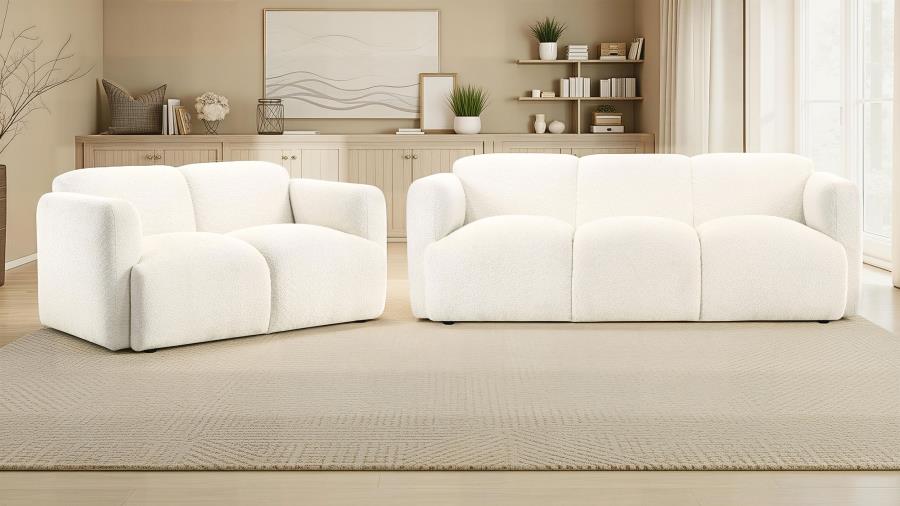 COASTER, DORSET 2 PIECES BOUCLE UPHOLSTERED ROUND TRACK ARM  SOFA SET WHITE,509811-S2