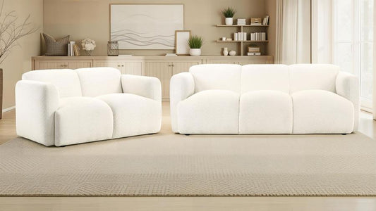 COASTER, DORSET 2 PIECES BOUCLE UPHOLSTERED ROUND TRACK ARM  SOFA SET WHITE,509811-S2