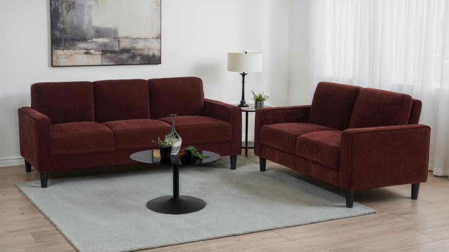 Ruth, Upholstered Track Arm Sofa Set Rust Red, 508361