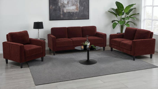 Ruth, Upholstered Track Arm Sofa Set Rust Red, 508361
