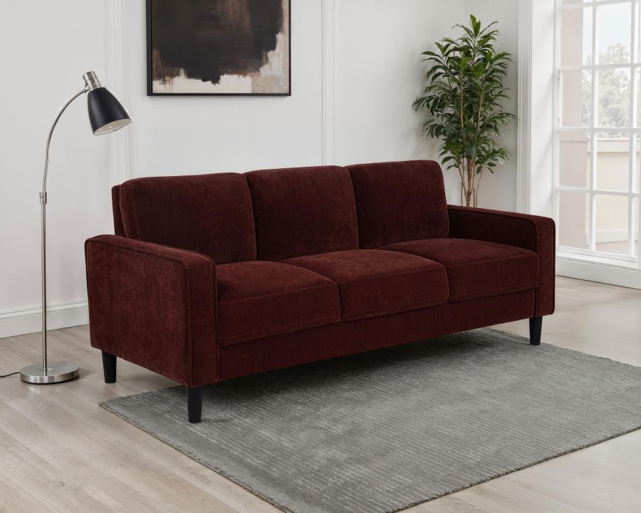 Ruth, Upholstered Track Arm Sofa Set Rust Red, 508361