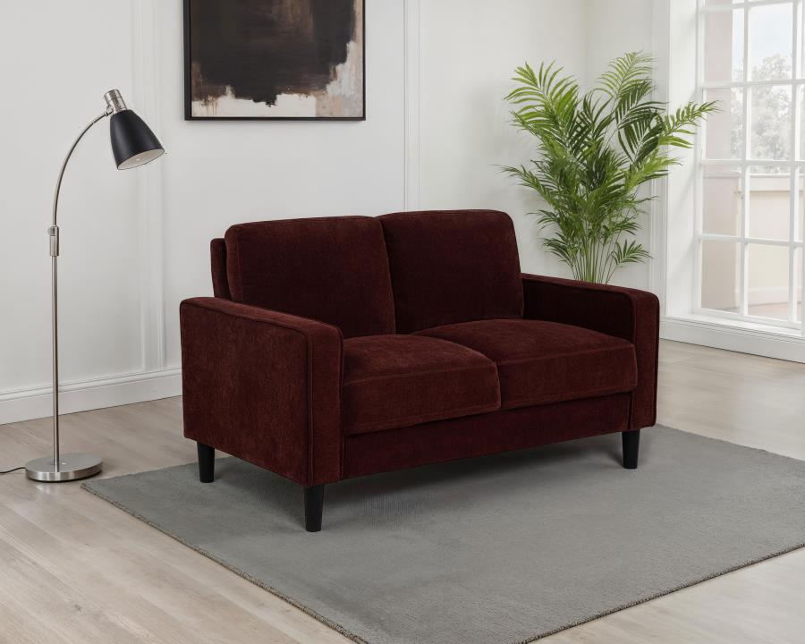 Ruth, Upholstered Track Arm Sofa Set Rust Red, 508361