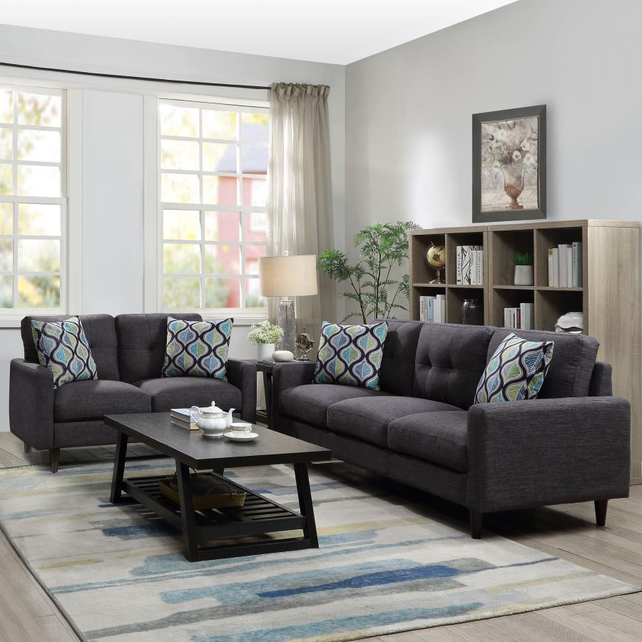 Watsonville 2-piece Upholstered Track Arm Sofa Set Grey, 552001-S2