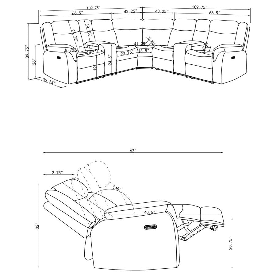 COASTER, HAGEN UPHOLSTERED POWER  RECLINING SECTIONAL STEEL GRAY, 600500P