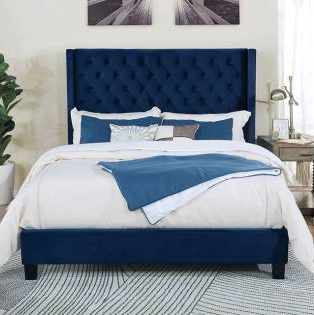 FURNITURE OF AMERICA CM7141BL QUEEN BED FRAME BLUE VELVET
