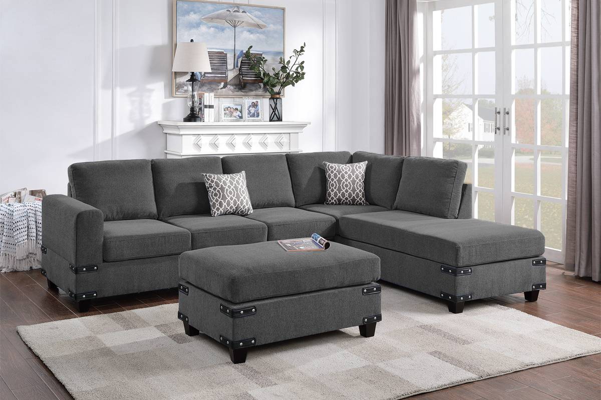 REVERSIBLE SECTIONAL WITH OTTOMAN MUSHROOM, F8804