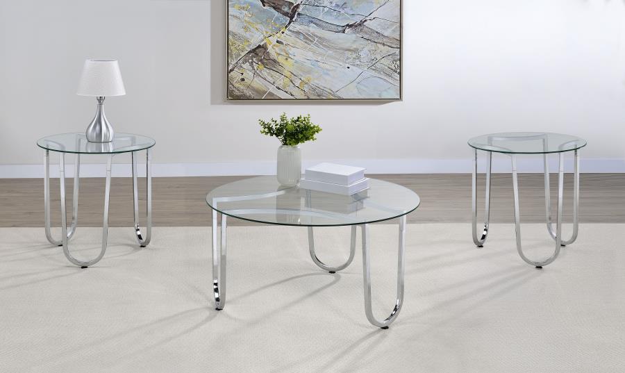 COASTER. 3 PIECES TEMPERED GLASS TABLE SET, 710908-S3
