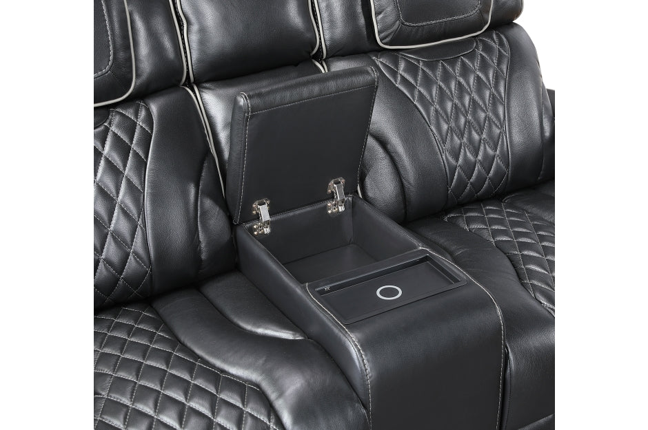 HOMELEGANCE, APEX POWER RECLINER GRAY TOP GRAIN LEATHER SOFA, 8449GY