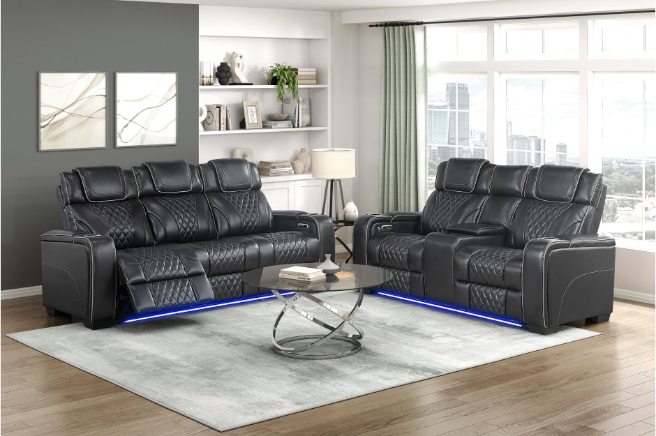 HOMELEGANCE, APEX POWER RECLINER GRAY TOP GRAIN LEATHER SOFA, 8449GY