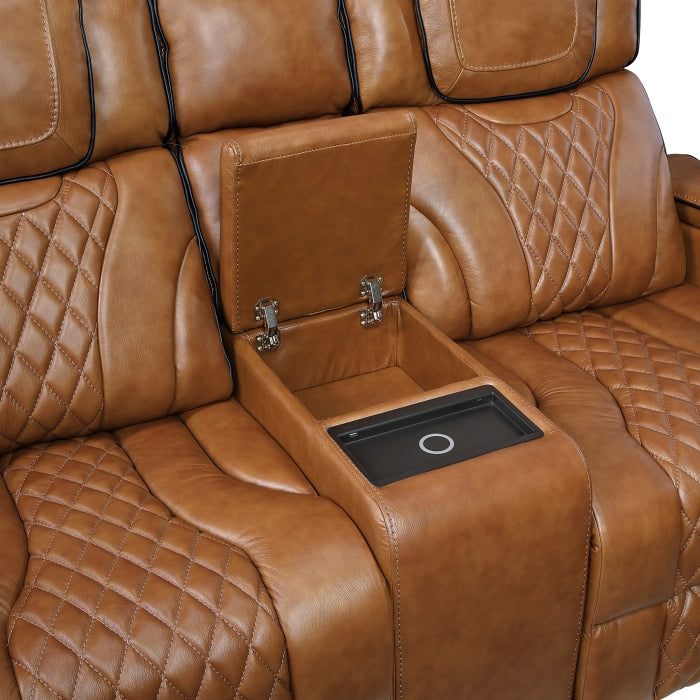 HOMELEGANCE, APEX POWER RECLINER TOP GRAIN LEATHER SOFA, 8449BR