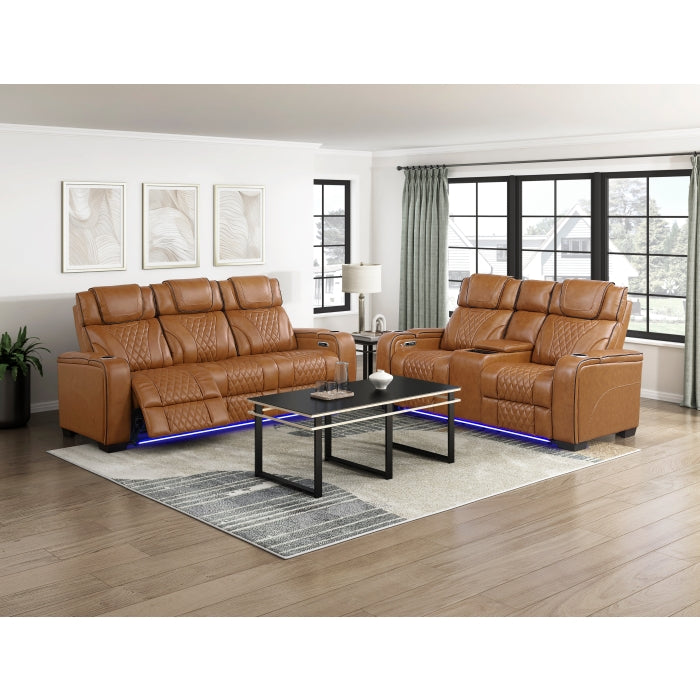 HOMELEGANCE, APEX POWER RECLINER TOP GRAIN LEATHER SOFA, 8449BR