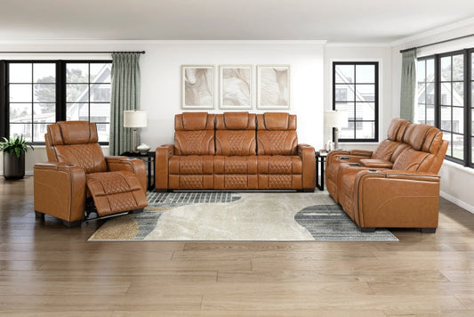 HOMELEGANCE, APEX POWER RECLINER TOP GRAIN LEATHER SOFA, 8449BR