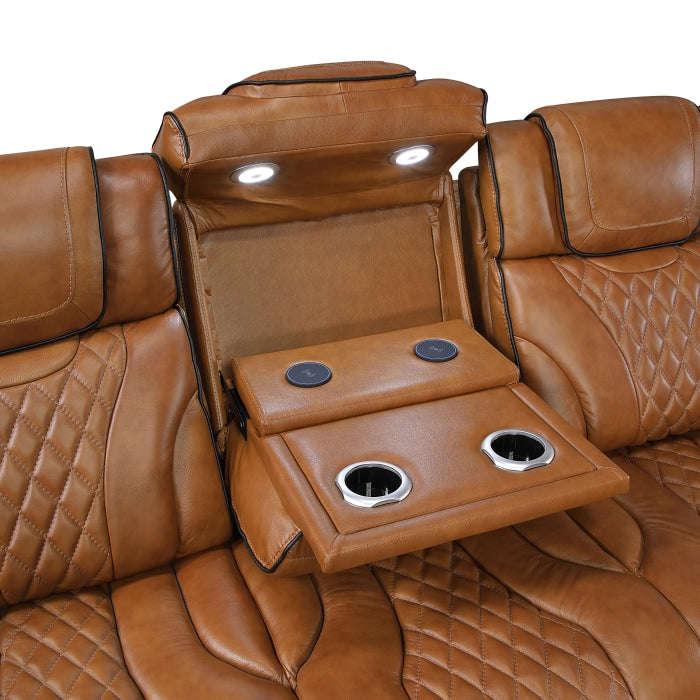 HOMELEGANCE, APEX POWER RECLINER TOP GRAIN LEATHER SOFA, 8449BR