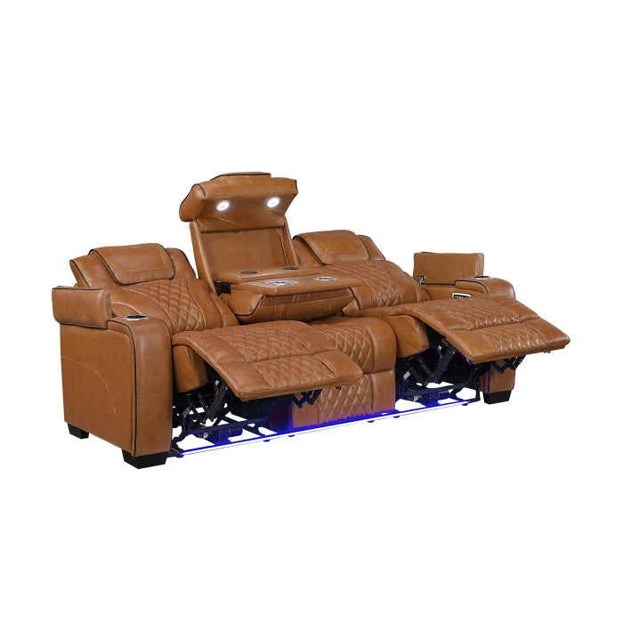HOMELEGANCE, APEX POWER RECLINER TOP GRAIN LEATHER SOFA, 8449BR