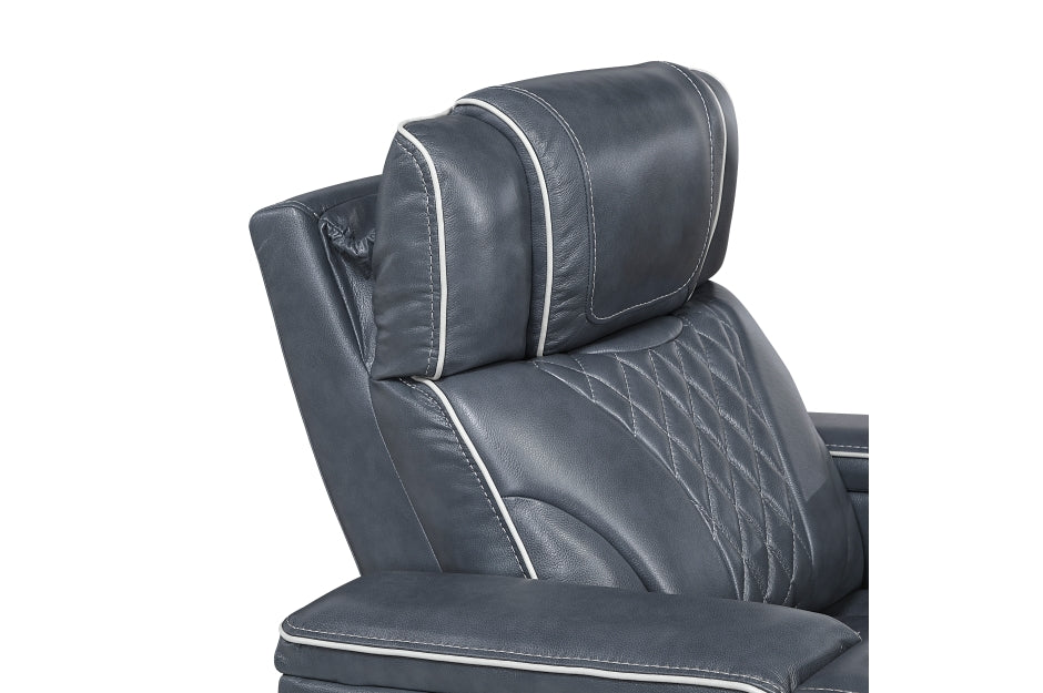 HOMELEGANCE, APEX POWER RECLINER BLUE TOP GRAIN LEATHER SOFA, 8449BU