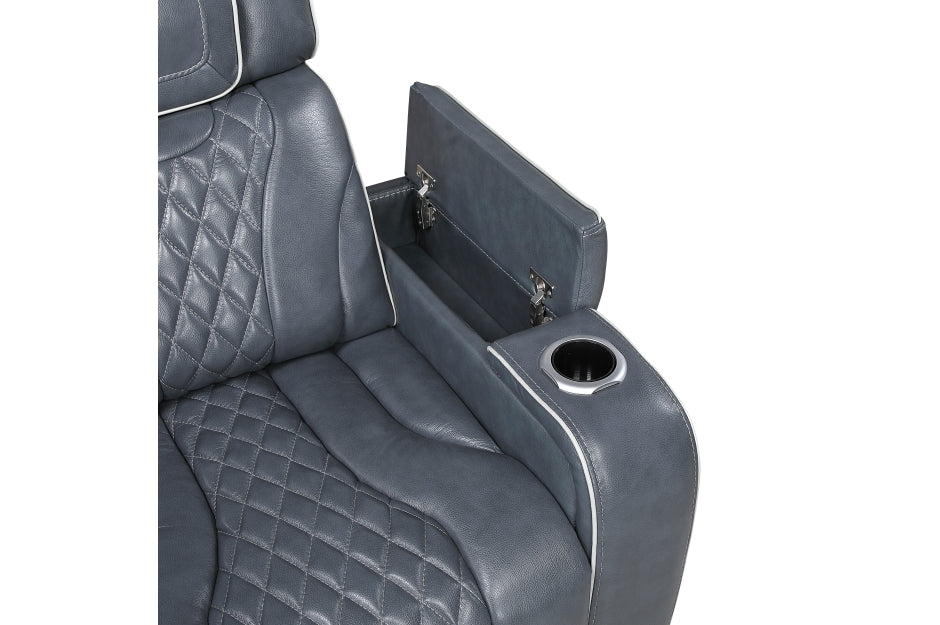 HOMELEGANCE, APEX POWER RECLINER BLUE TOP GRAIN LEATHER SOFA, 8449BU