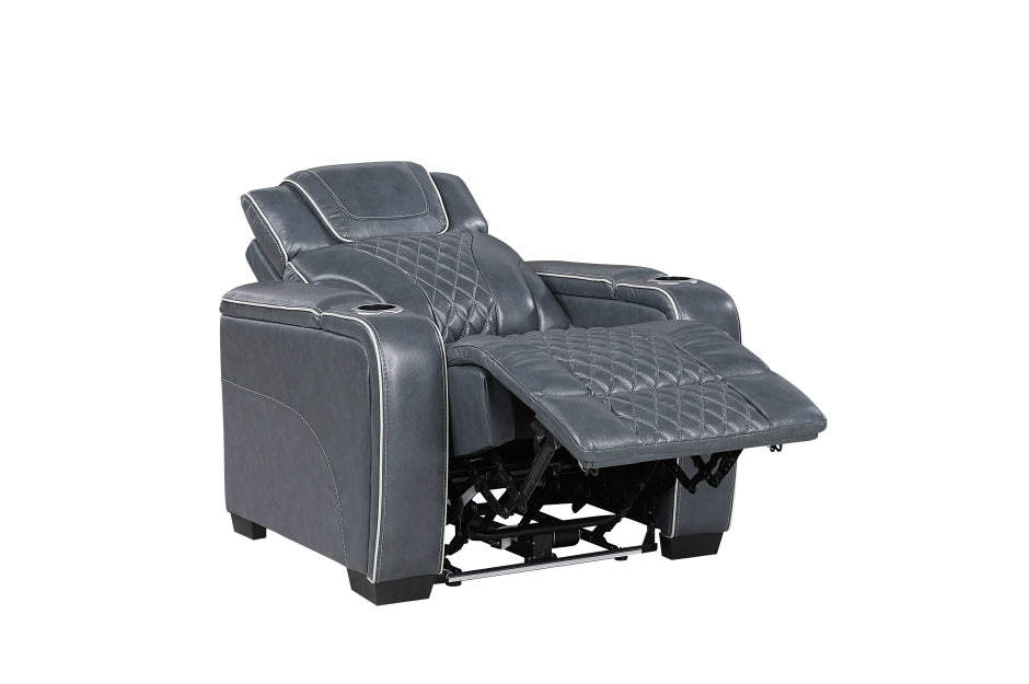 HOMELEGANCE, APEX POWER RECLINER BLUE TOP GRAIN LEATHER SOFA, 8449BU