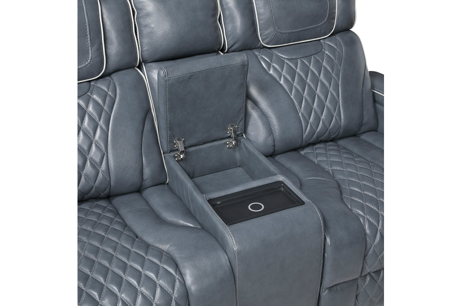 HOMELEGANCE, APEX POWER RECLINER BLUE TOP GRAIN LEATHER SOFA, 8449BU