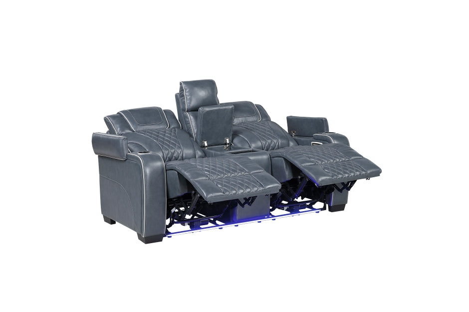 HOMELEGANCE, APEX POWER RECLINER BLUE TOP GRAIN LEATHER SOFA, 8449BU