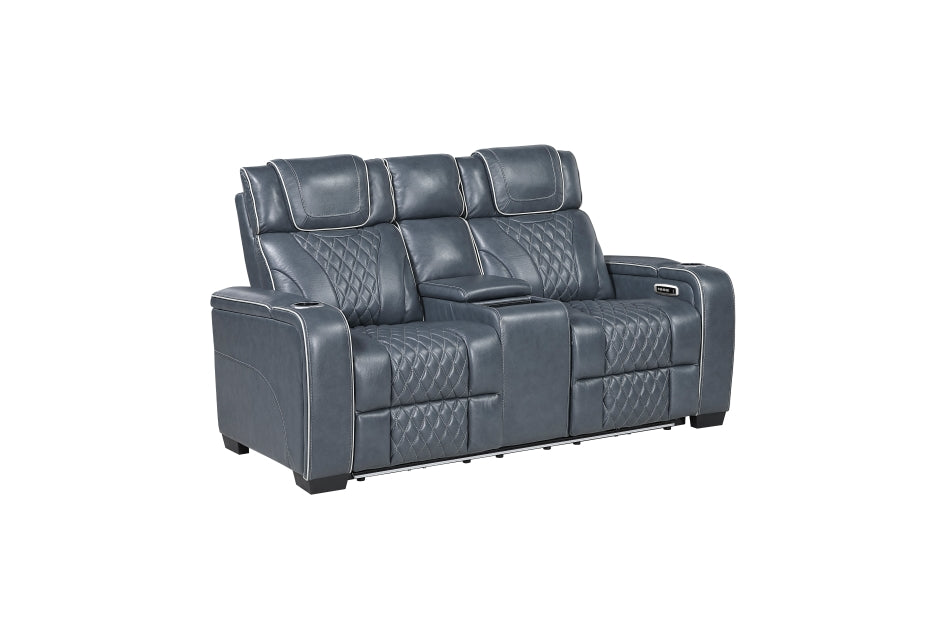 HOMELEGANCE, APEX POWER RECLINER BLUE TOP GRAIN LEATHER SOFA, 8449BU