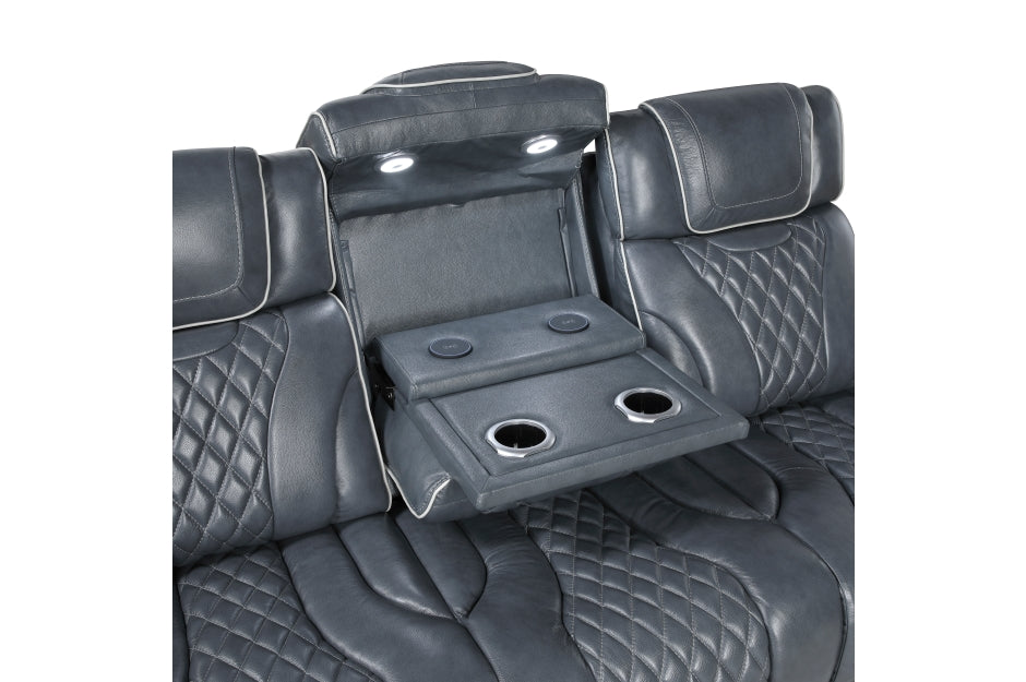 HOMELEGANCE, APEX POWER RECLINER BLUE TOP GRAIN LEATHER SOFA, 8449BU